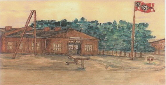 German headquarters at Stalag Luft I water color