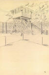 Pencil sketch of Guard Watch tower at Stalag Luft I POW camp