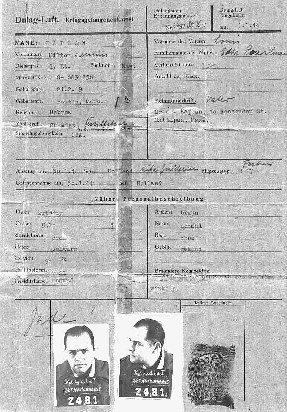 Dulag Luft ID card of Milton Kaplan
