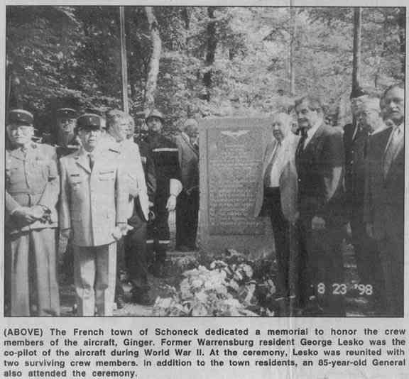 Memorial to Ginger Crew in France