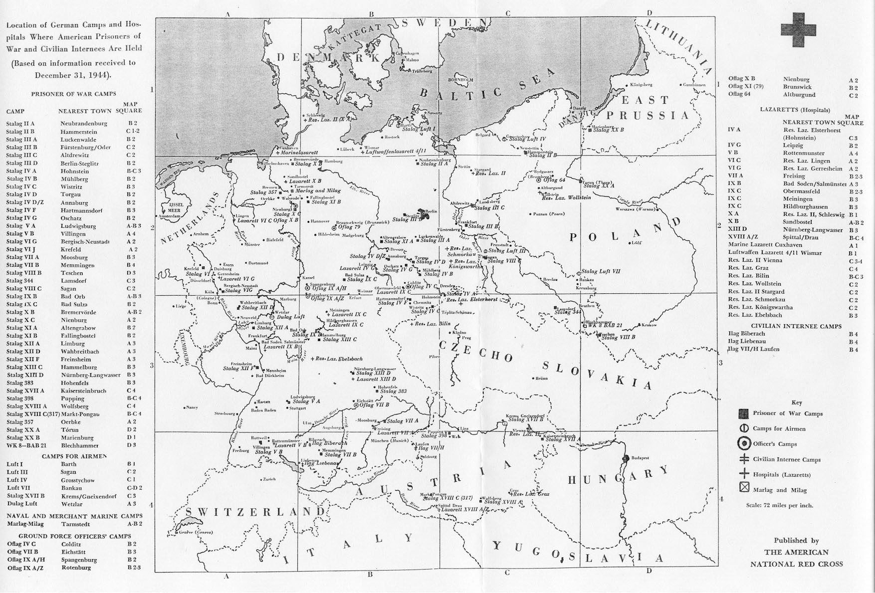 Map of Prisoner of War Camps in WWII Germany