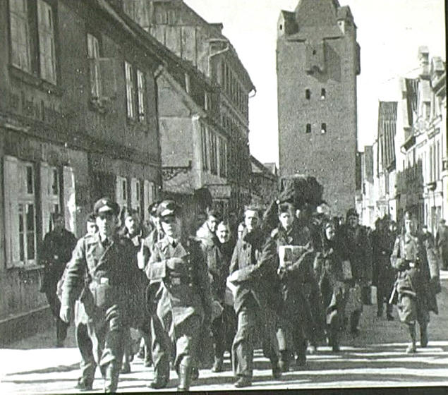 POWs march through Barth to Stalag Luft I