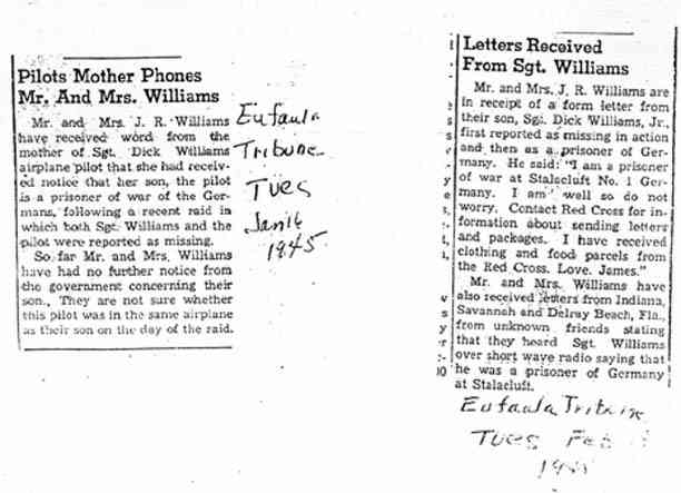 Eufaula Tribune - 1945 - Reports on Dad's MIA & POW